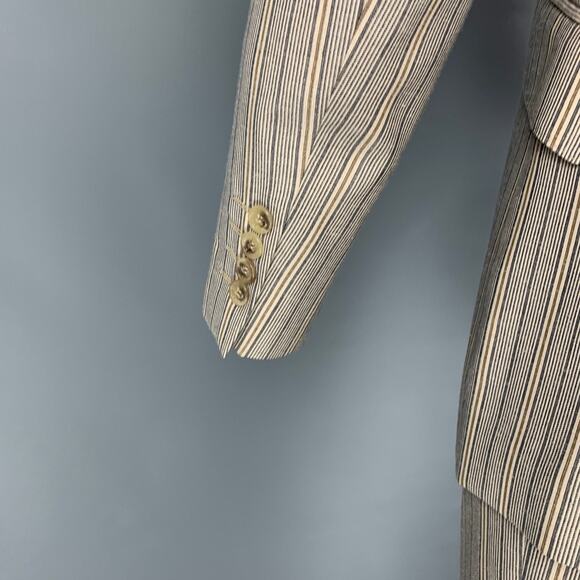 D&G by DOLCE & GABBANA 36 Khaki Navy Stripe Polyester Blend Notch Lapel Suit - Picture 4 of 7